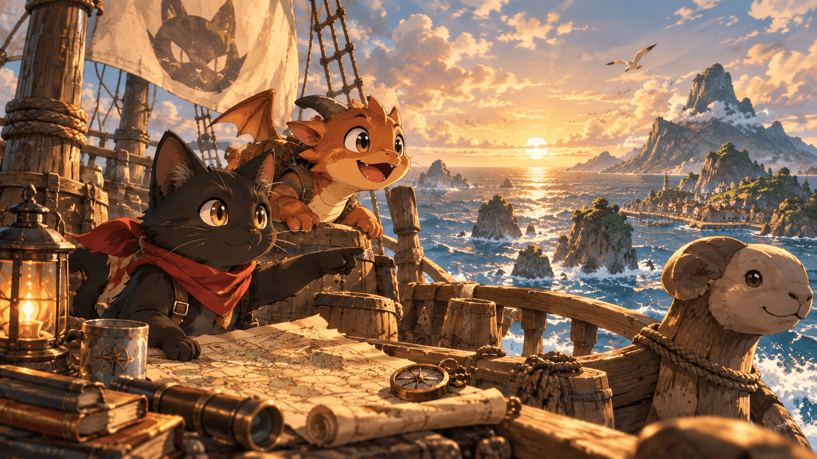 The Beyond Canon Cat and Dragon charting an early sea adventure together